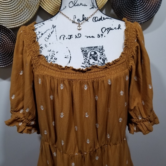 OLD NAVY Boho Off Shoulder Dress Color Ocher SIZE L TALL. - Picture 5 of 17